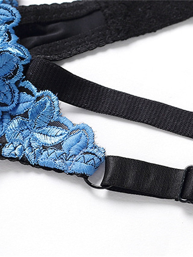 Women's Lace Bras Underwire Bras Fixed Straps Adjustable Full Coverage V Neck Breathable Push Up Pure Color Flower Floral