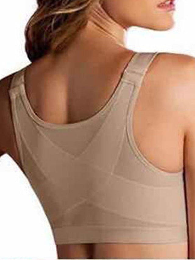 Women's Wireless Bras Sports Bras Fixed Straps 34 Cup Scoop Neck Breathable Running Sport Pure Color Front Closure Sport Nylon 1PC Bras & Bralettes