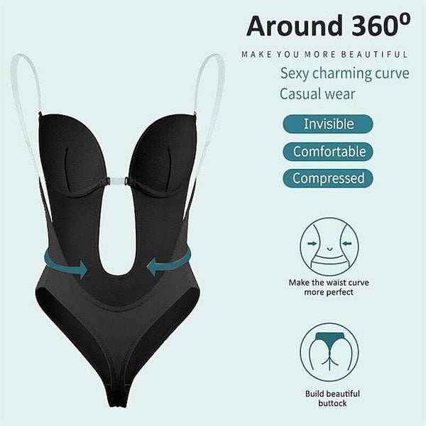 Women's Invishaper-Plunge Backless Bra Shaper Bra Bodysuits Seamless Thong Women's Deep V-Neck Clear Strap for Parties Dresses