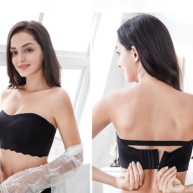 Women's Bras & Bralettes Seamless Strapless Full Coverage Solid Color Sexy Micro-elastic Push Up Invisible Sport Casual Daily Nylon Black , 1 PC