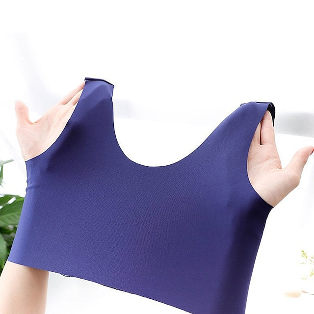 Women's Plus Size Bras & Bralettes Seamless Full Coverage Solid Color Micro-elastic Push Up Casual Daily Nylon V Neck