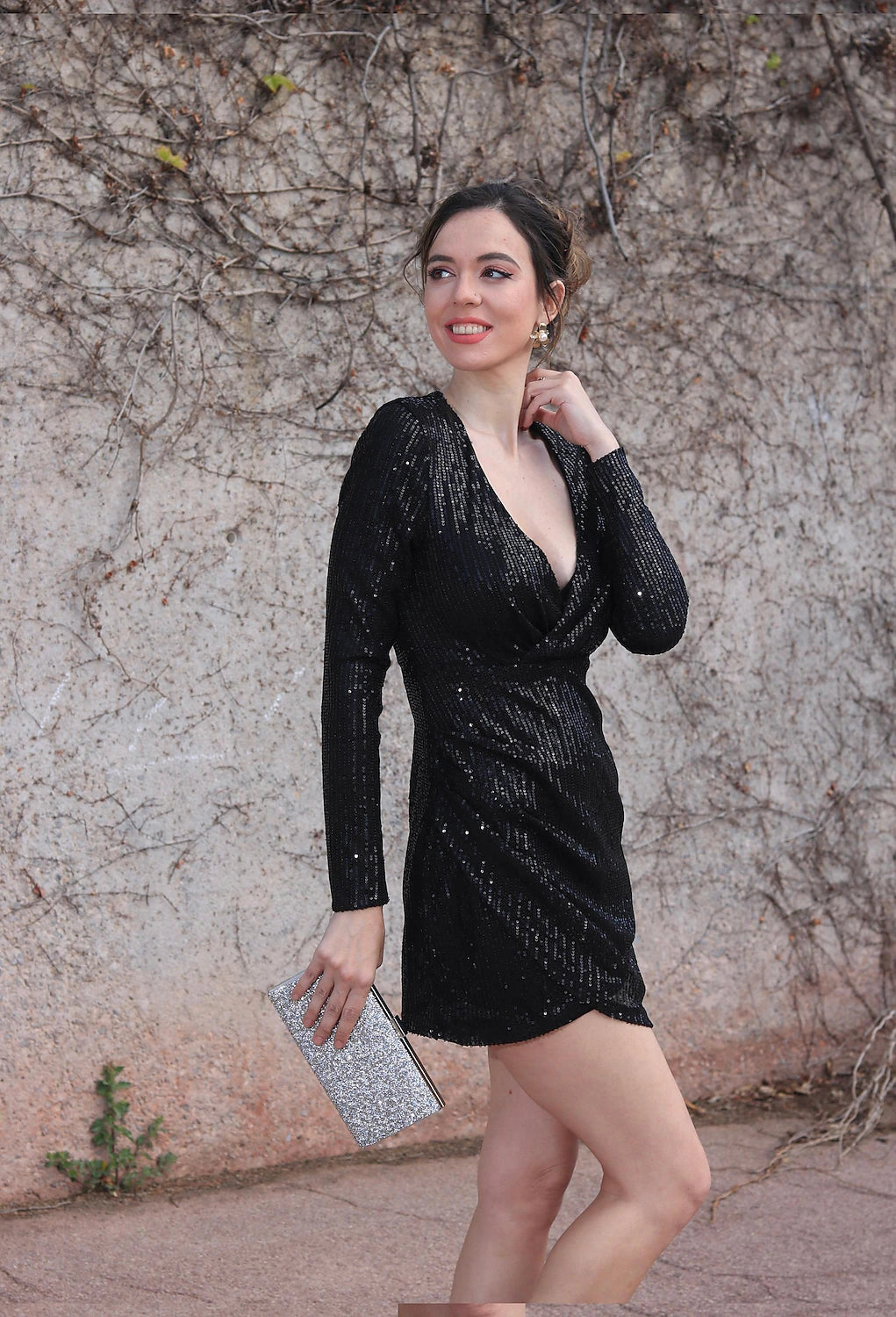 Women‘s Formal Party Dress Sequin Dress Holiday Dress Mini Dress Black Gold Long Sleeve Pure Color Sequins Winter Fall Spring