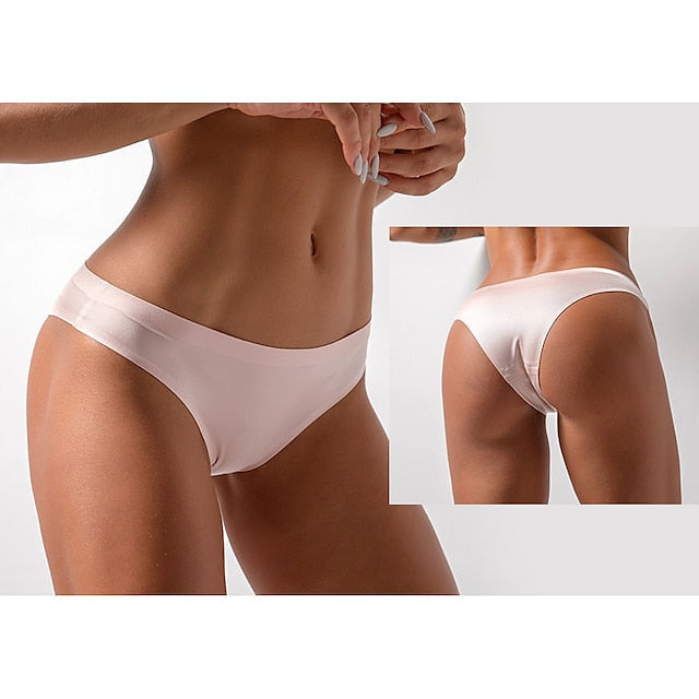 Women's Invisible Seamless Underwear Ice Silk Yoga Half Back Coverage Panties Pure Color Basic Panties
