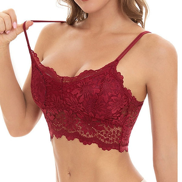 Women's Lace Bras Fixed Straps Sheer Bras Full Coverage V Neck Breathable Push Up Lace Pure Color Pull-On Closure Date