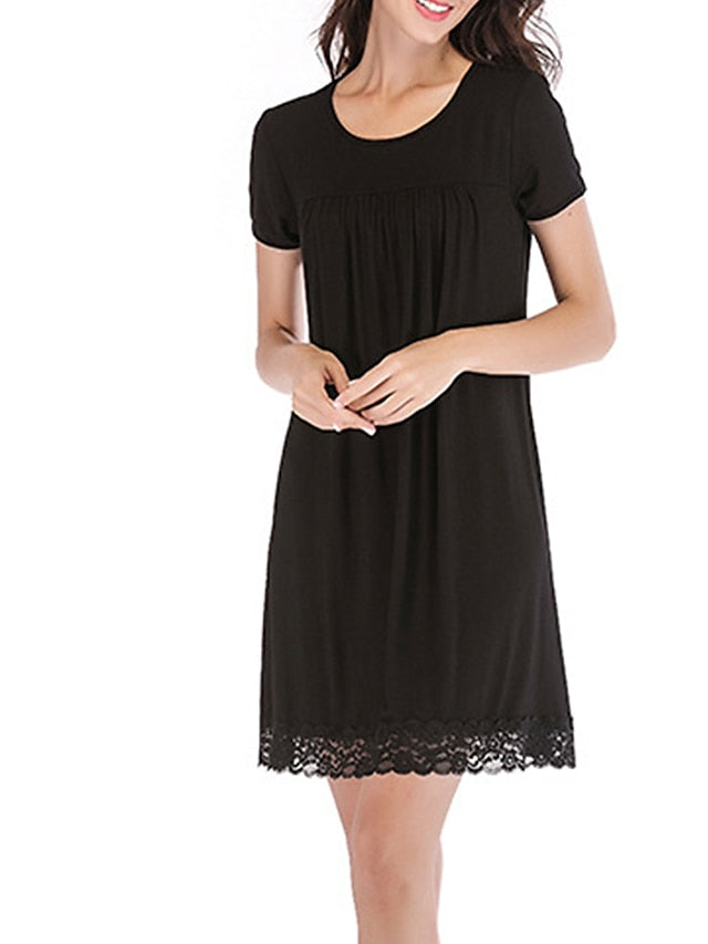 Women's Shift Sweater Dress Night Sweater Dress Mini Sweater Dress Daily Casual Lace Solid Colored Crewneck Home Lounge Navy Black