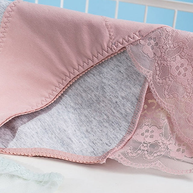 Women's Brief Underwear Period Panties 1 PC Underwear Fashion Simple Sexy Lace Pure Color Cotton Mid Waist Sexy Black Blue Pink