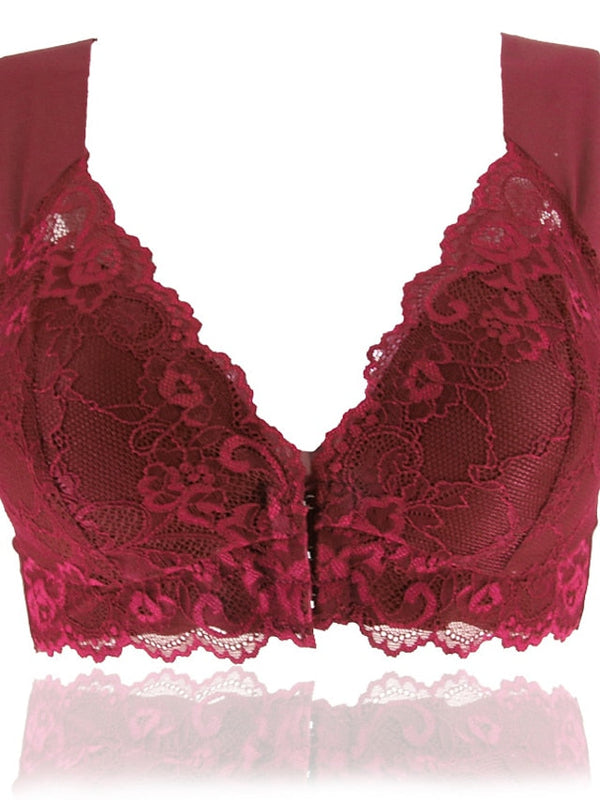 Women's Lace Bras Fixed Straps Sheer Bras Full Coverage V Neck Breathable Lace Pure Color Front Closure Date Casual Daily