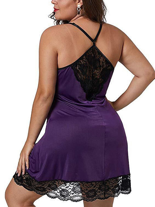 Women's Sexy Lace Backless Slip Dress - Cozy Mini Nightwear for Home Lounge
