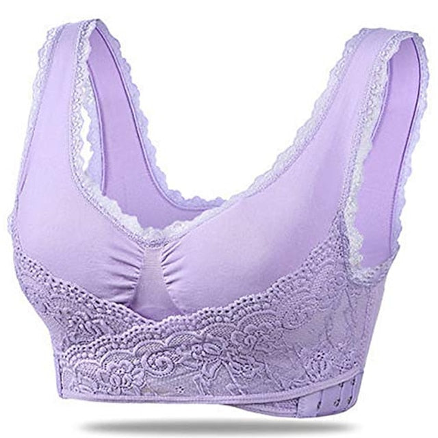 Women's Oversized Lace Sports Bras Cross Front Side Buckle Wire Free Bra Yoga Workout Activewear Main image