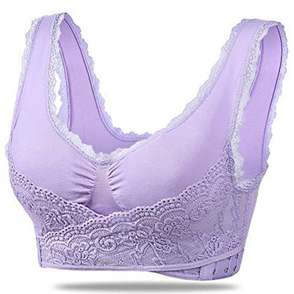 Women's Oversized Lace Sports Bras Cross Front Side Buckle Wire Free Bra Yoga Workout Activewear