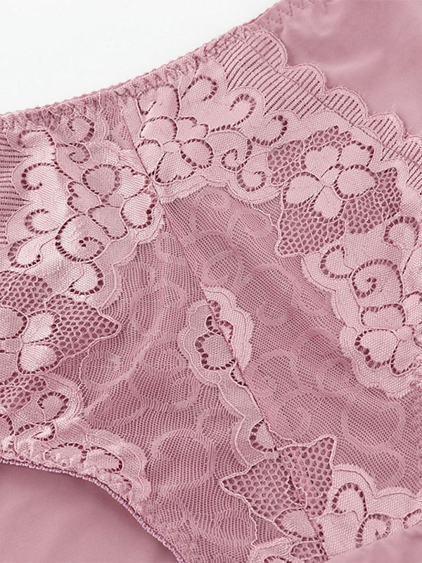 Women's Plus Size Lace Simple Flower Briefs Underwear Micro-elastic Low Waist Nylon Cotton Maroon L , 1 PC , Polyester