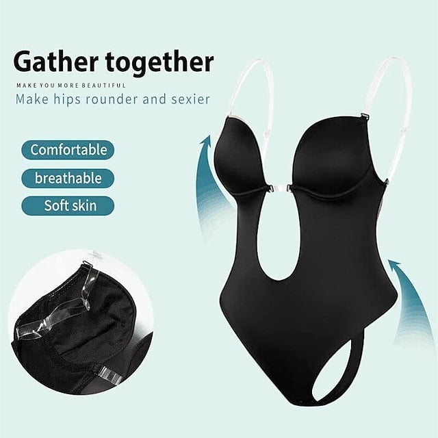Women's Invishaper-Plunge Backless Bra Shaper Bra Bodysuits Seamless Thong Women's Deep V-Neck Clear Strap for Parties Dresses