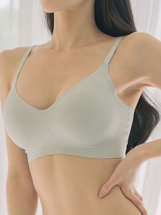 Women's Wireless Bras Padded Bras Sports Bras Fixed Straps 34 Cup V Neck Breathable Running Push Up Pure Color Pull-On Closure