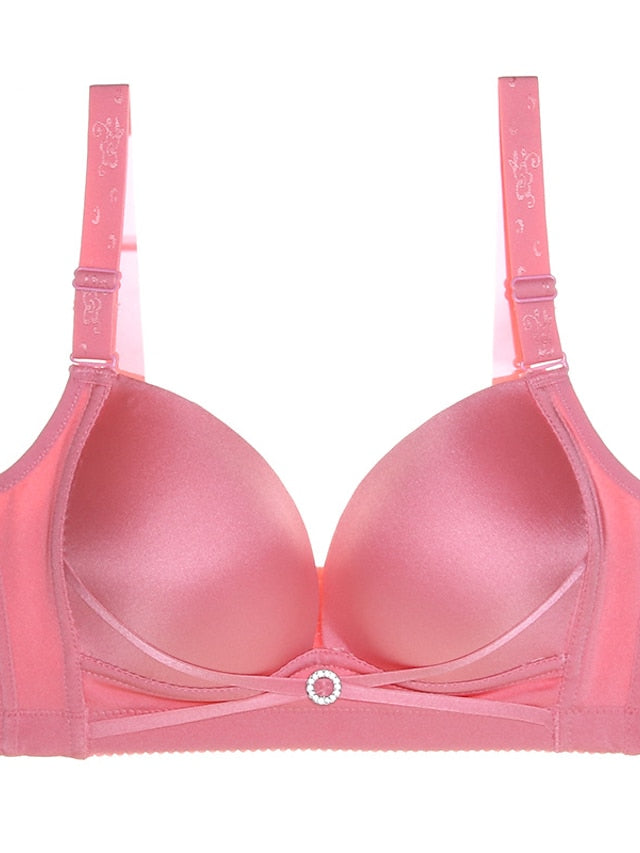 Women's Wireless Bras Double Strap Adjustable 34 Cup Deep V Breathable Push Up Pure Color Hook & Eye Casual Daily Nylon 1PC