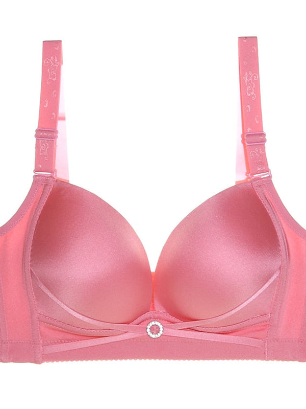 Women's Wireless Bras Double Strap Adjustable 34 Cup Deep V Breathable Push Up Pure Color Hook & Eye Casual Daily Nylon 1PC