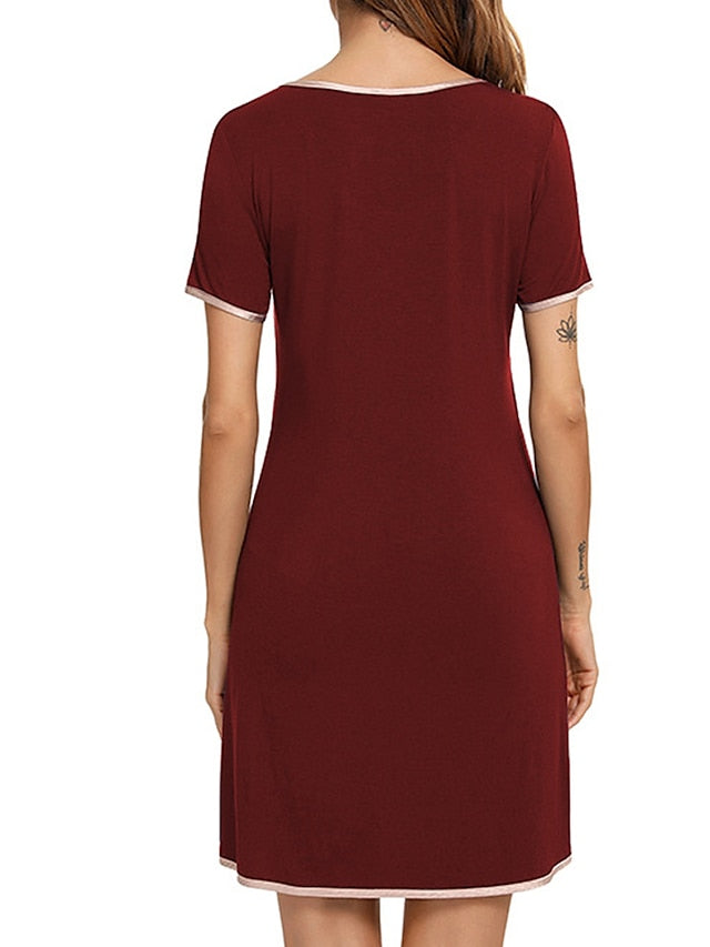 Women's Casual Crewneck T-Shirt Dress with Pocket - Solid Color Mini Shift Lounge Wear