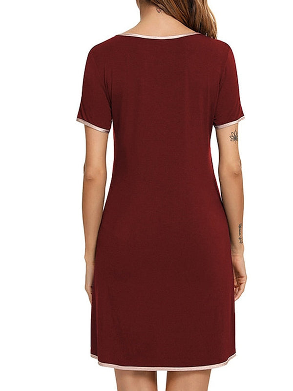 Women's Casual Crewneck T-Shirt Dress with Pocket - Solid Color Mini Shift Lounge Wear