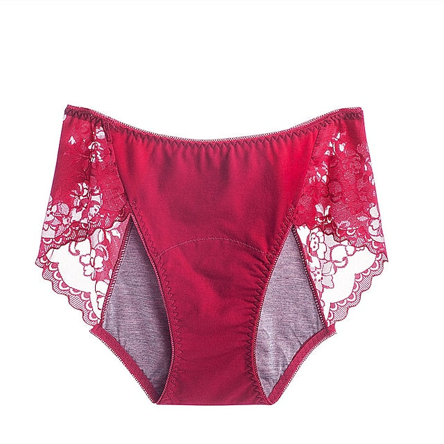 Women's Brief Underwear Period Panties 1 PC Underwear Fashion Simple Sexy Lace Hole Pure Color Cotton Mid Waist Sexy Black Purple Pink