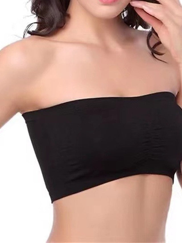 Women's Tube Bra Full Coverage Scoop Neck Breathable Pure Color Pull-On Closure Casual Daily Nylon 1PC Bras & Bralettes