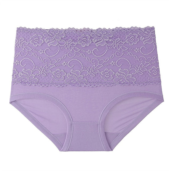 Women's Brief Underwear 3Pcs Underwear Fashion Simple Sexy Lace Hole Flower Polyester High Waist Sexy Black Purple Pink
