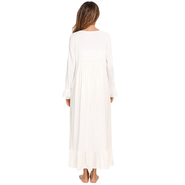 Women's Pajamas Nightgown Nighty Pjs Pure Color Simple Comfort Party Home Daily Gift Square Neck Long Sleeve Fall Spring Blue Purple