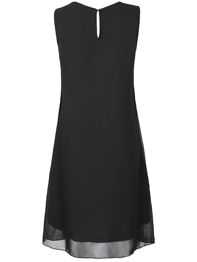 Women's Sleeveless Pure Color Crew Neck Casual Weekend Temperament Chiffon Dress