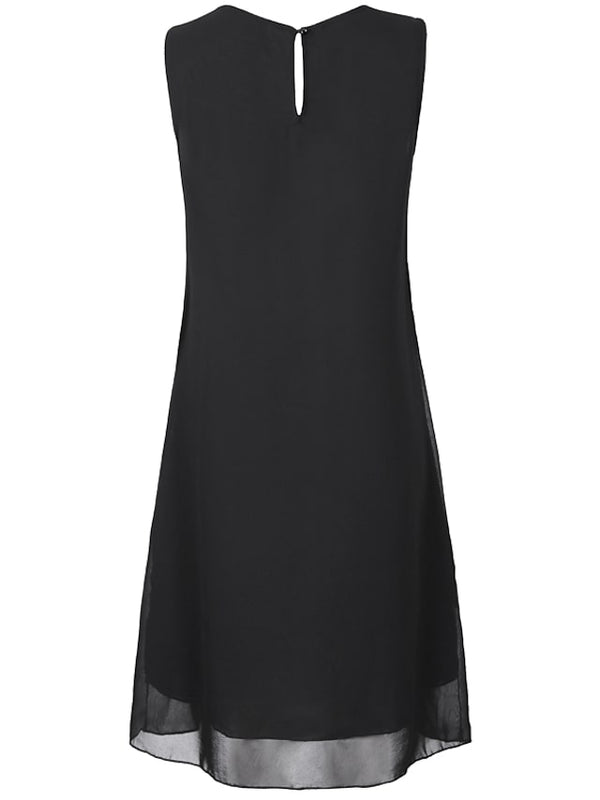Women's Sleeveless Pure Color Crew Neck Casual Weekend Temperament Chiffon Dress