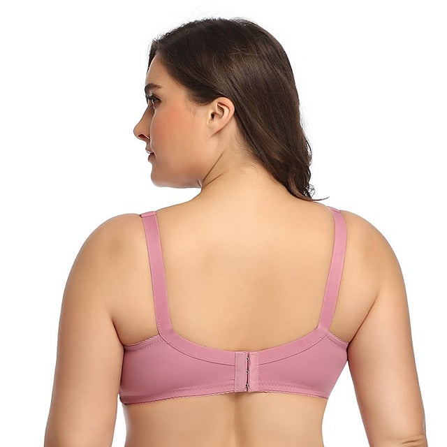 Women's Underwire Bras Full Coverage Pure Color Hook & Eye Nylon 1PC Plus Size