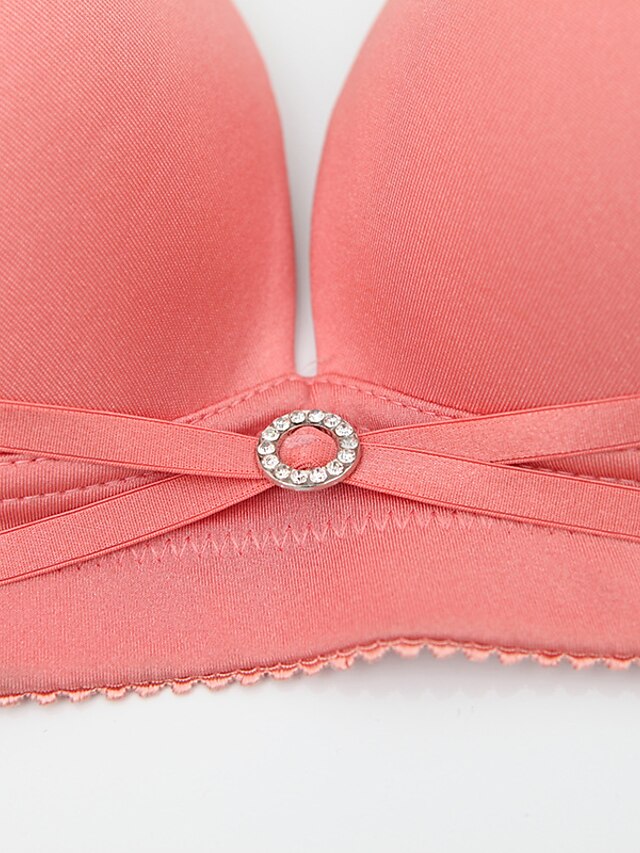 Women's Wireless Bras Double Strap Adjustable 34 Cup Deep V Breathable Push Up Pure Color Hook & Eye Casual Daily Nylon 1PC