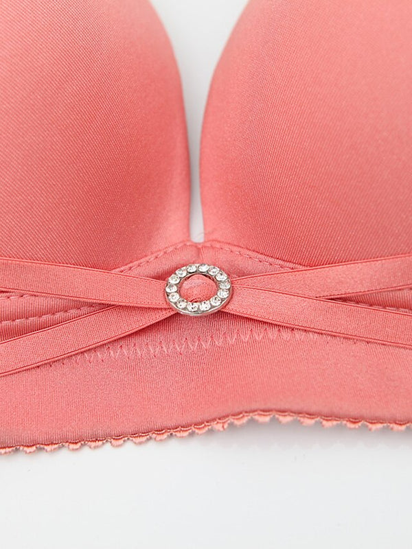 Women's Wireless Bras Double Strap Adjustable 34 Cup Deep V Breathable Push Up Pure Color Hook & Eye Casual Daily Nylon 1PC