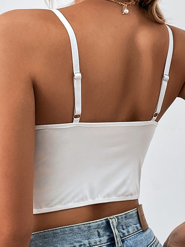 Women's Lace Bras Fixed Straps 34 Cup V Neck Breathable Lace Pure Color Pull-On Closure Date Casual Daily Cotton 1PC Bras & Bralettes