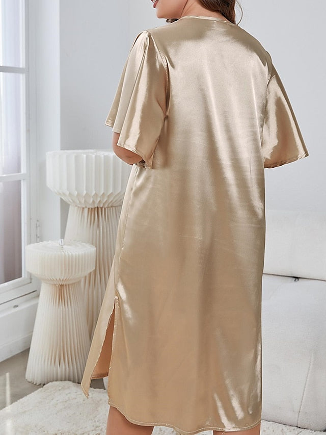Women's Night Sweater Dress Midi Sweater Dress Daily Casual Split Solid Colored V Neck Home Lounge Golden Pink