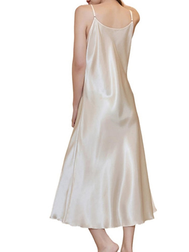 Women's Satin Sleeveless Nightgown - Retro Comfort, Breathable, Adjustable Straps, Perfect Gift