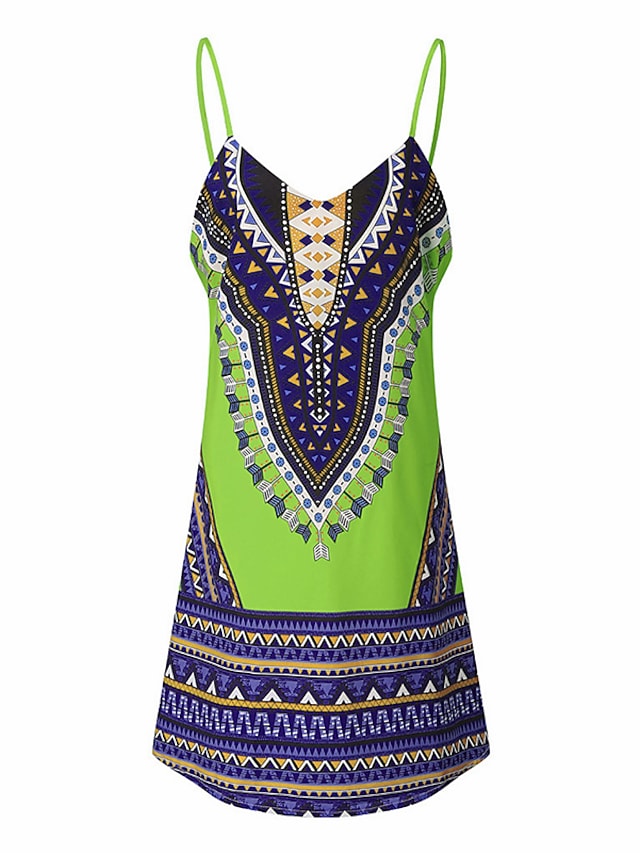 Women's Sleeveless Geometric Print Vacation Weekend Strap Dress