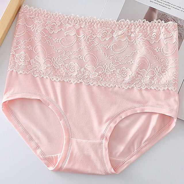 Women's Brief Underwear 3Pcs Underwear Fashion Simple Sexy Lace Hole Flower Polyester High Waist Sexy Black Purple Pink