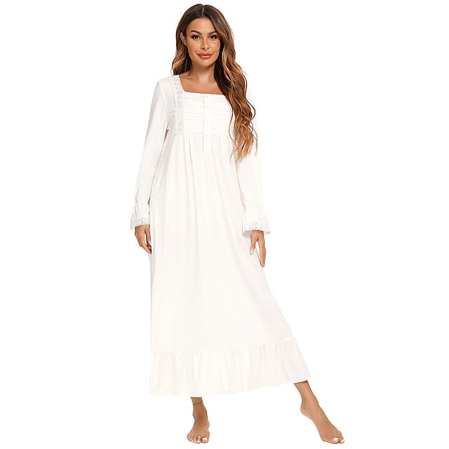 Women's Pajamas Nightgown Nighty Pjs Pure Color Simple Comfort Party Home Daily Gift Square Neck Long Sleeve Fall Spring Blue Purple
