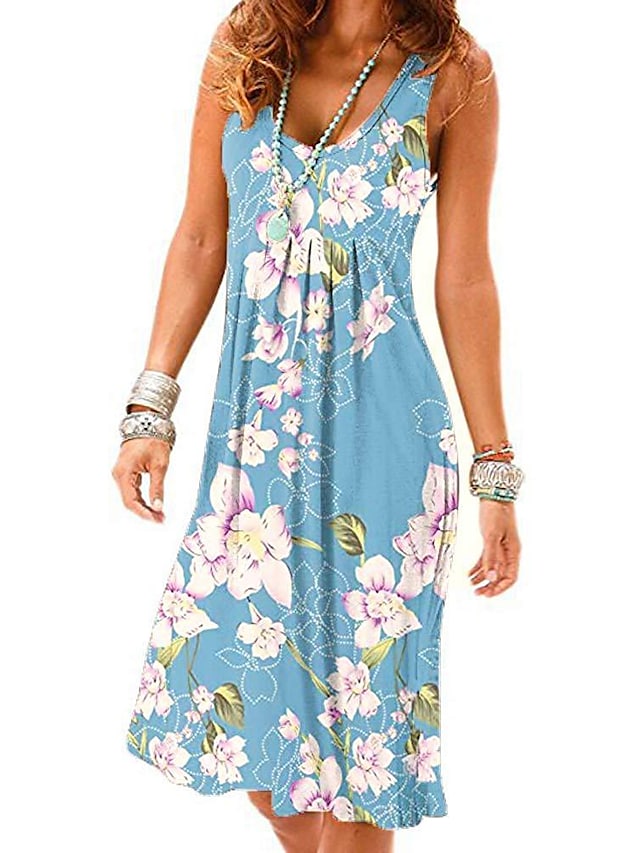 Women‘s Sleeveless Print Lily Element U Neck Casual Holiday Dresses Main image