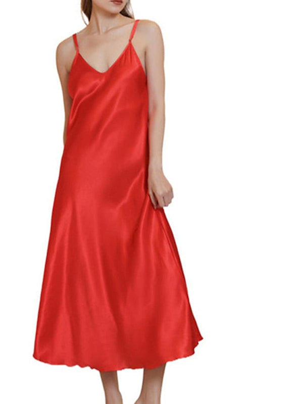 Women's Satin Sleeveless Nightgown - Retro Comfort, Breathable, Adjustable Straps, Perfect Gift