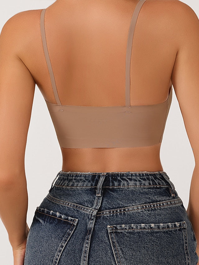 Women's Wireless Bras Padded Bras Double Strap Adjustable Full Coverage V Neck Breathable Pure Color Pull-On Closure Secondary image
