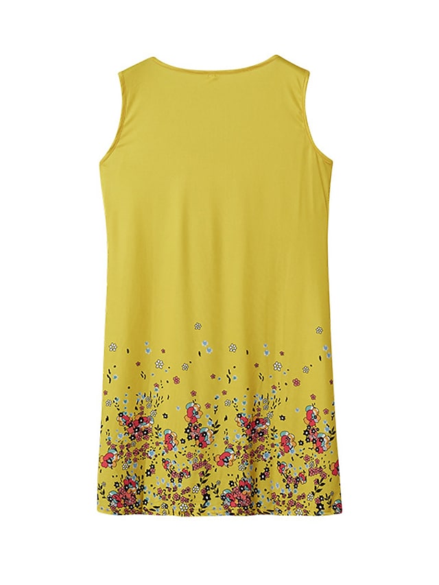 Fashion Women's Ruched Print U Neck Outdoor Daily Sleeveless Casual Tank Dress Secondary image