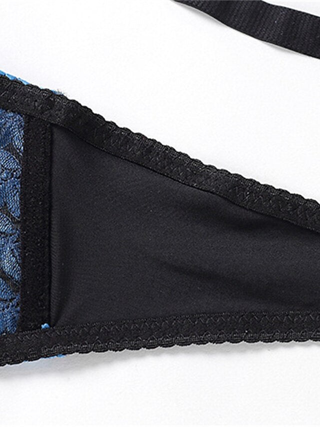 Women's Lace Bras Underwire Bras Fixed Straps Adjustable Full Coverage V Neck Breathable Push Up Pure Color Flower Floral