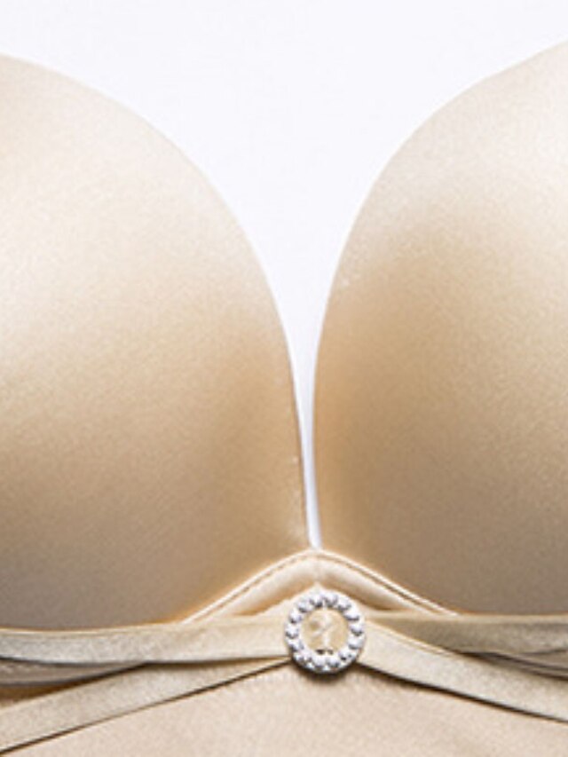 Women's Wireless Bras Double Strap Adjustable 34 Cup Deep V Breathable Push Up Pure Color Hook & Eye Casual Daily Nylon 1PC