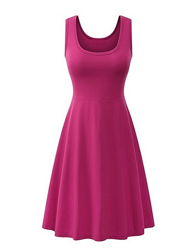 Fashion Sleeveless Pure Color Square Neck Weekend Casual Swing Dress For Womens