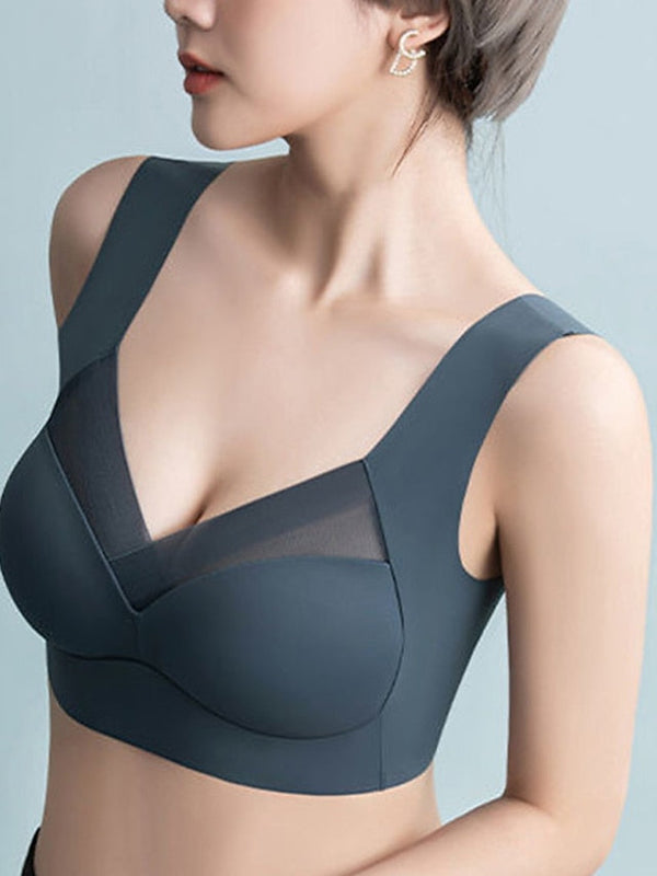 Women's Wireless Bras Fixed Straps Full Coverage V Neck Breathable Pure Color Pull-On Closure Casual Daily Nylon 1PC Pink Bras & Bralettes