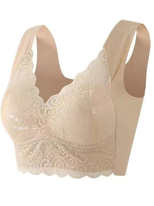 Women's Wireless Bras Padded Bras Full Coverage V Neck Breathable Push Up Lace Pure Color Pull-On Closure Date Casual Daily Nylon