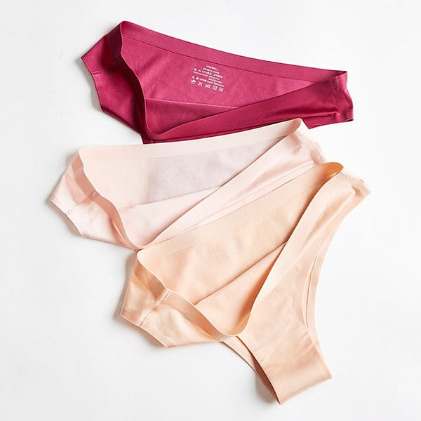 Women's Invisible Seamless Underwear Ice Silk Yoga Half Back Coverage Panties Pure Color Basic Panties