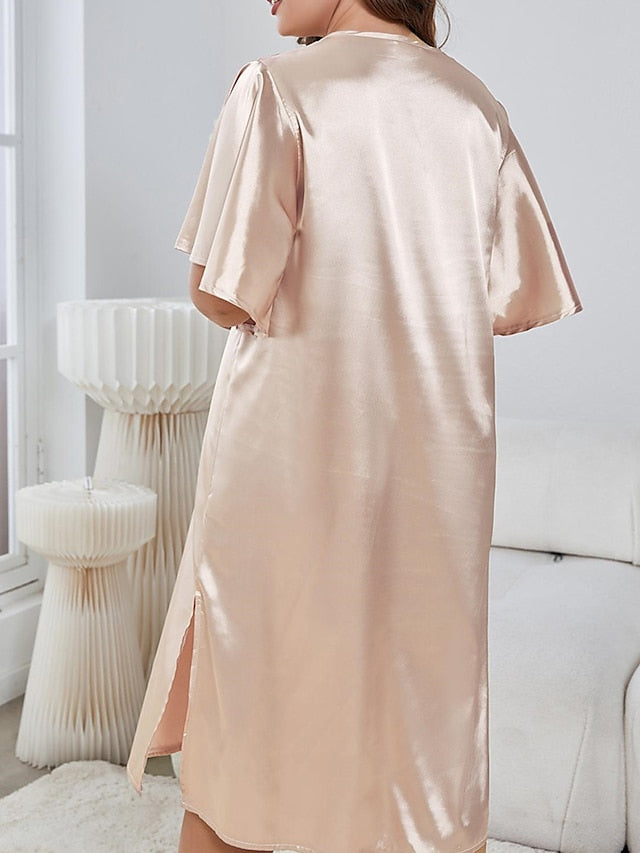 Women's Night Sweater Dress Midi Sweater Dress Daily Casual Split Solid Colored V Neck Home Lounge Golden Pink