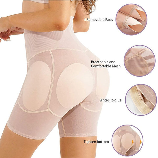 Women Shapewear Control Panties Body Shaper Butt Lifter Padded Hip Enhancer Seamless Underwear Hi- Waist Short