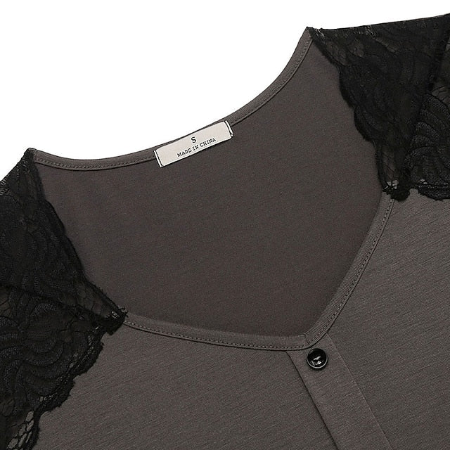 Women's Pajamas Nightgown Nighty Pjs Pure Color Simple Comfort Home Daily Bed Polyester Breathable Gift V Wire Long Sleeve Fall Spring Navy Blue Gray