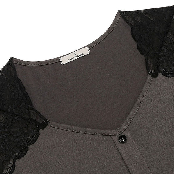 Women's Pajamas Nightgown Nighty Pjs Pure Color Simple Comfort Home Daily Bed Polyester Breathable Gift V Wire Long Sleeve Fall Spring Navy Blue Gray